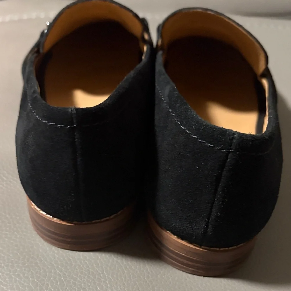 FRANCO SARTO HARLOW BLACK SUEDE BUCKLE LOAFERS SHOES. - Picture 6 of 8